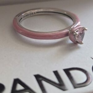 Brand New Pandora Chakra Heart Silver Ring with Pink Enamel